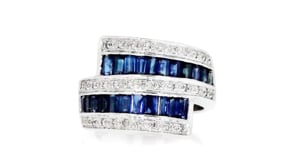 C. 1980 Vintage 2.40 ct. t.w. Sapphire and .35 ct. t.w. Diamond Bypass Ring in 14kt White Gold