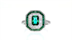 Simulated Emerald and .55 ct. t.w. CZ Ring in Sterling Silver