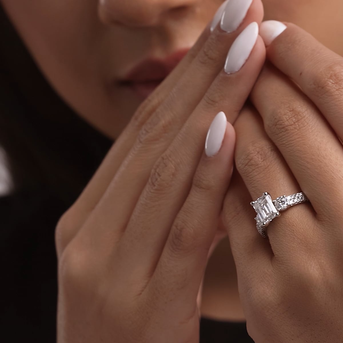 product video 2 for 3 ctw Emerald Lab Grown Diamond Engagement Ring with Double Row Side Accents