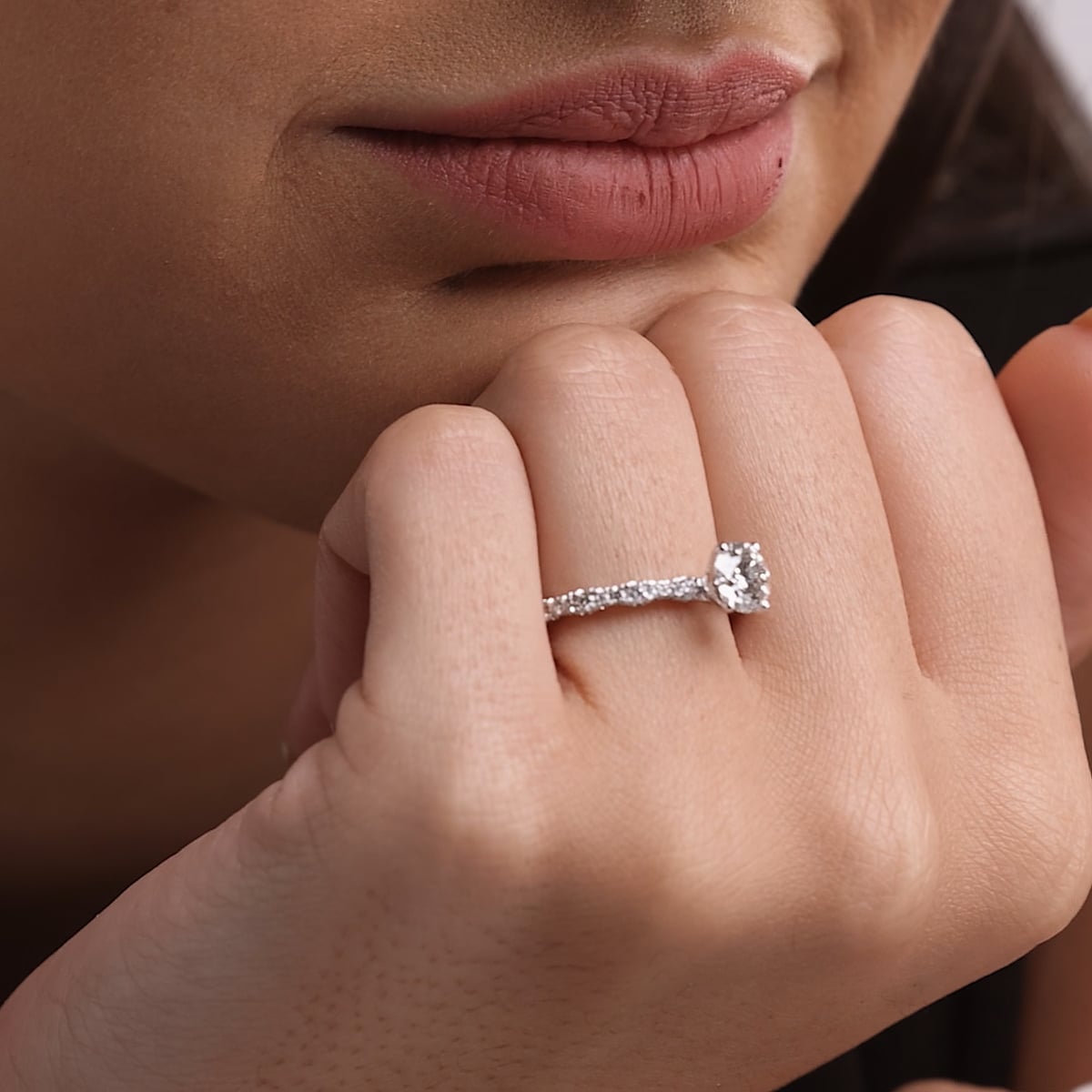 product video 2 for 1 1/3 ctw Round Lab Grown Diamond Station Engagement Ring