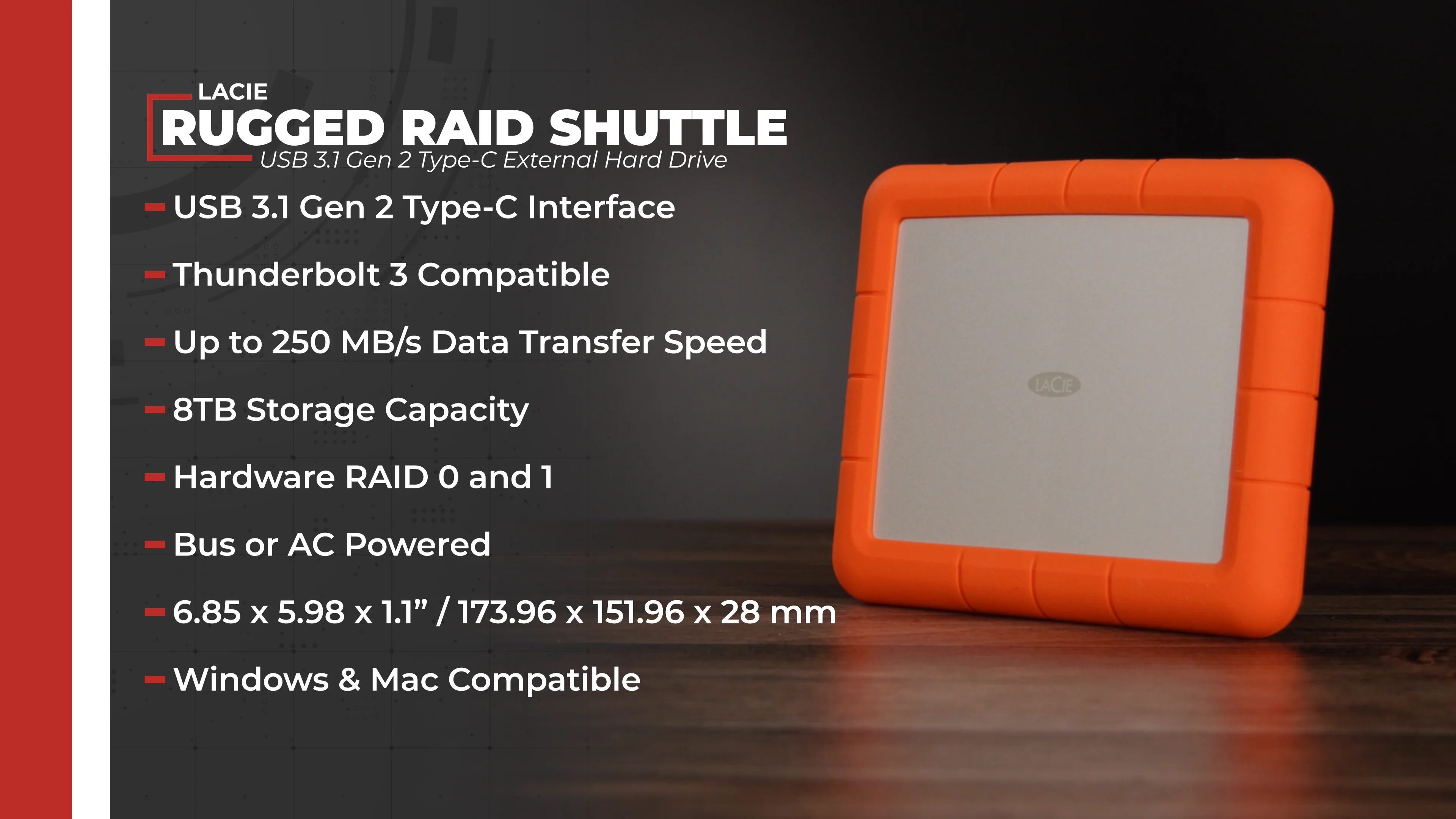 LaCie 8TB Rugged RAID Shuttle USB 3.1 Gen 2 Type-C STHT8000800