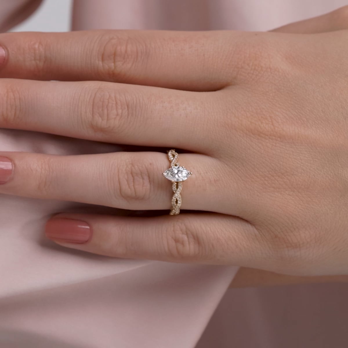 1 ctw Marquise Lab Grown Diamond Double Twist Engagement Ring 14K White Gold, FG, VS2+