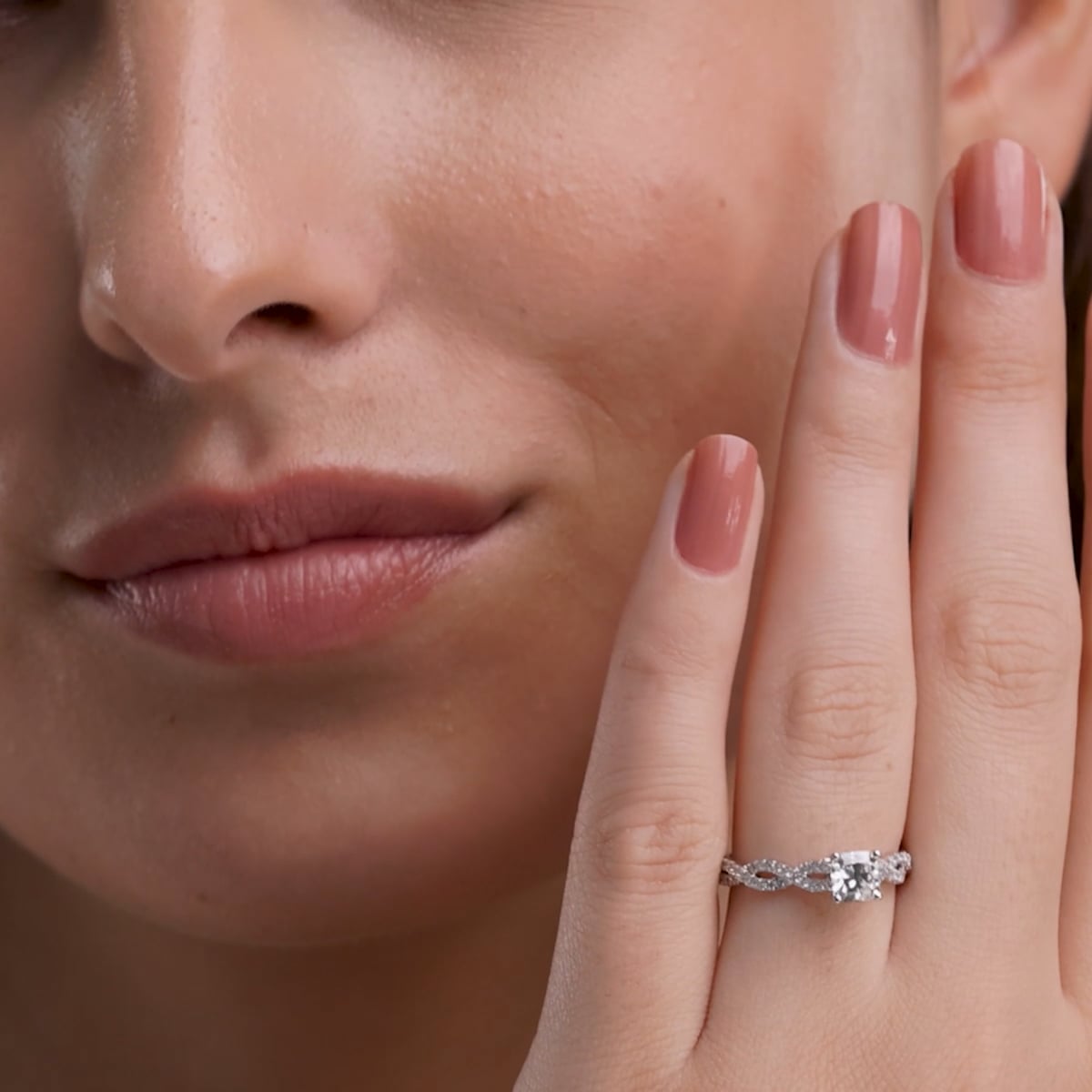 1 ctw Cushion Lab Grown Diamond Double Twist Engagement Ring 14K White Gold, FG, VS2+
