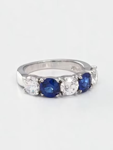 Alternating Sapphire Five Stone Half-Eternity Band (3 TCW)