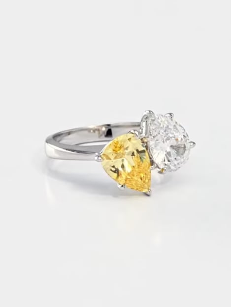 Toi et Moi Canary and Clear Pear Cut Ring in Gold (4 TCW)