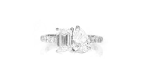 2.25 ct. t.w. Emerald-Cut and Pear-Shaped Lab-Grown Diamond Toi et Moi Ring in 14kt White Gold