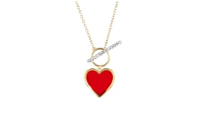 10 ct. t.w. Diamond and Red Enamel Heart Toggle Necklace in 18kt Gold Over Sterling