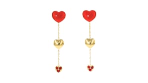 20 ct. t.w. Ruby and Red Enamel Heart Drop Earrings in 18kt Gold Over Sterling