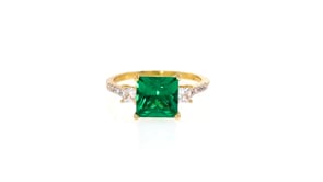 Simulated Emerald and .38 ct. t.w. CZ Ring in 18kt Gold Over Sterling
