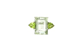 11.00 Carat Emerald-Cut Green Prasiolite and 1.40 ct. t.w. Peridot Ring in Sterling Silver