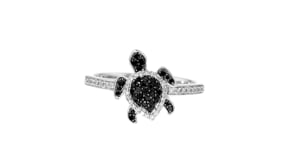 25 ct. t.w. Black and White Diamond Turtle Ring in Sterling Silver