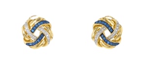 40 ct. t.w. Sapphire and .10 ct. t.w. Diamond Love Knot Earrings in 18kt Gold Over Sterling