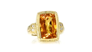 C. 1990 Vintage Judith Ripka 10.35 Carat Citrine Ring with .12 ct. t.w. Diamonds in 18kt Yellow Gold