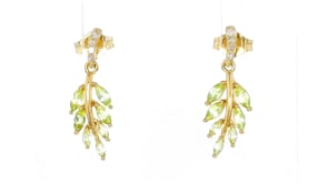 80 ct. t.w. Peridot Leaf Drop Earrings with Diamond Accents in 18kt Gold Over Sterling