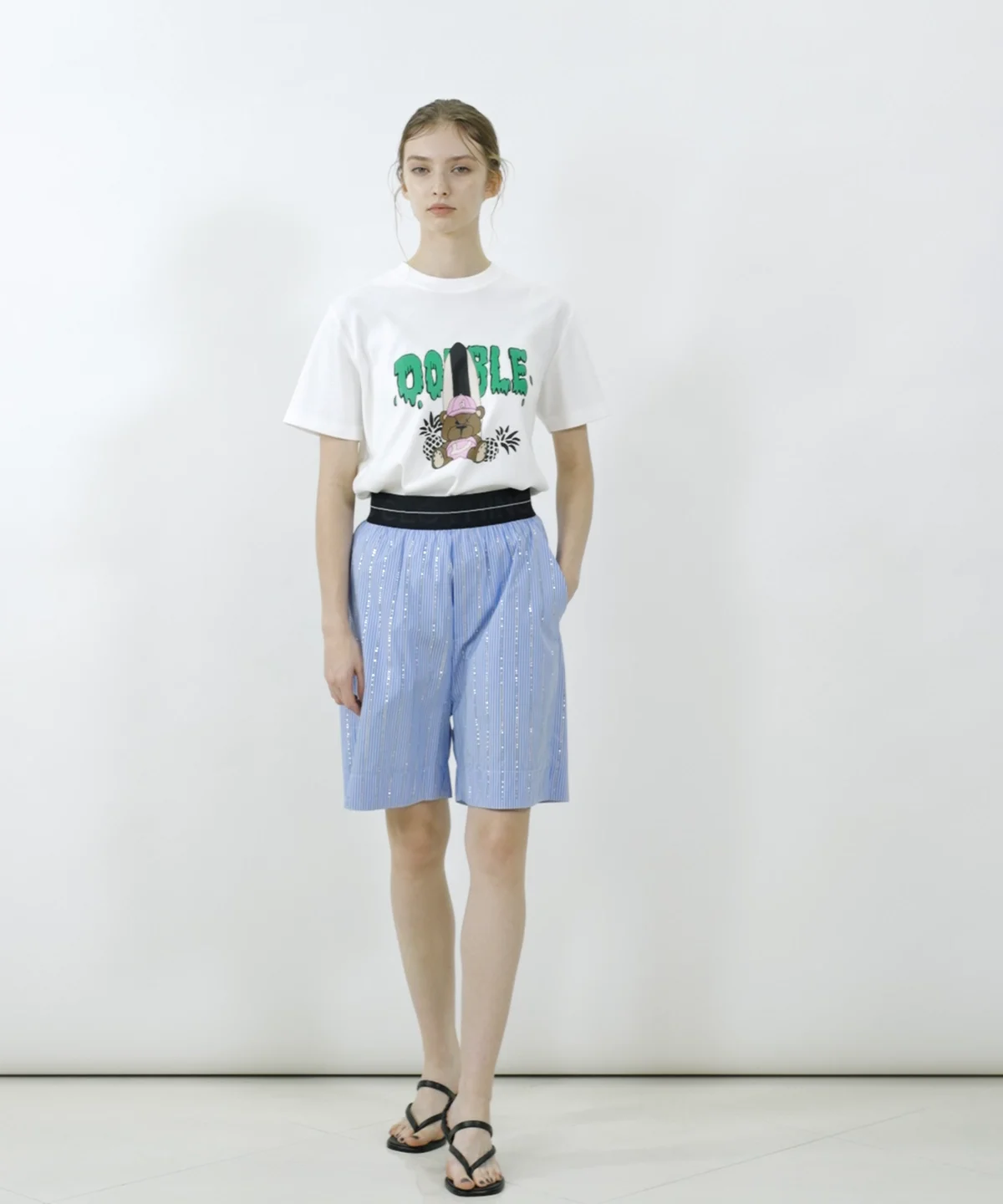 DSC / ラインストーンストライプハーフパンツ(SALE) BOTTOMS