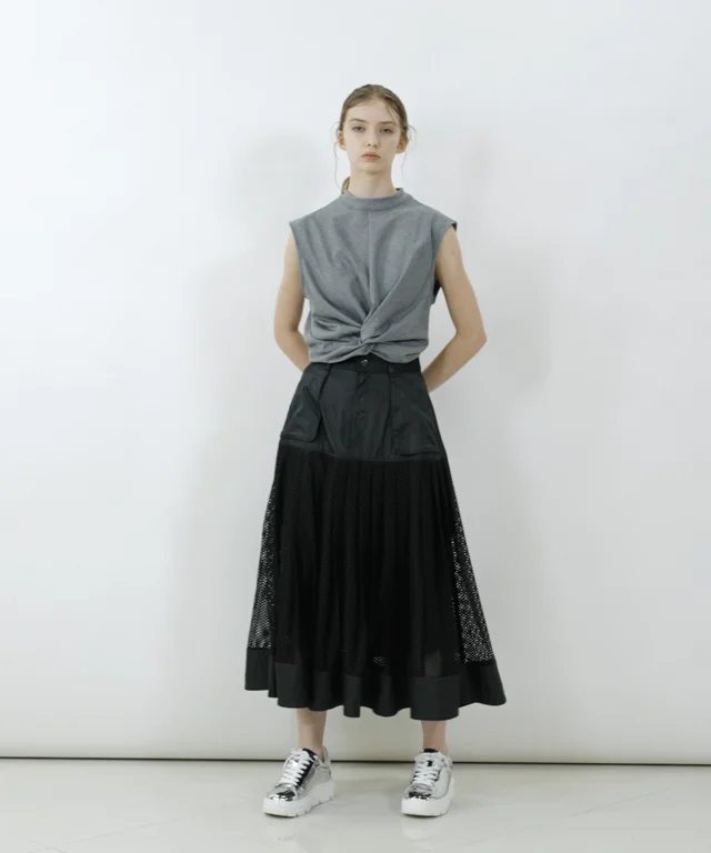 double standard clothing メッシュプリーツスカート