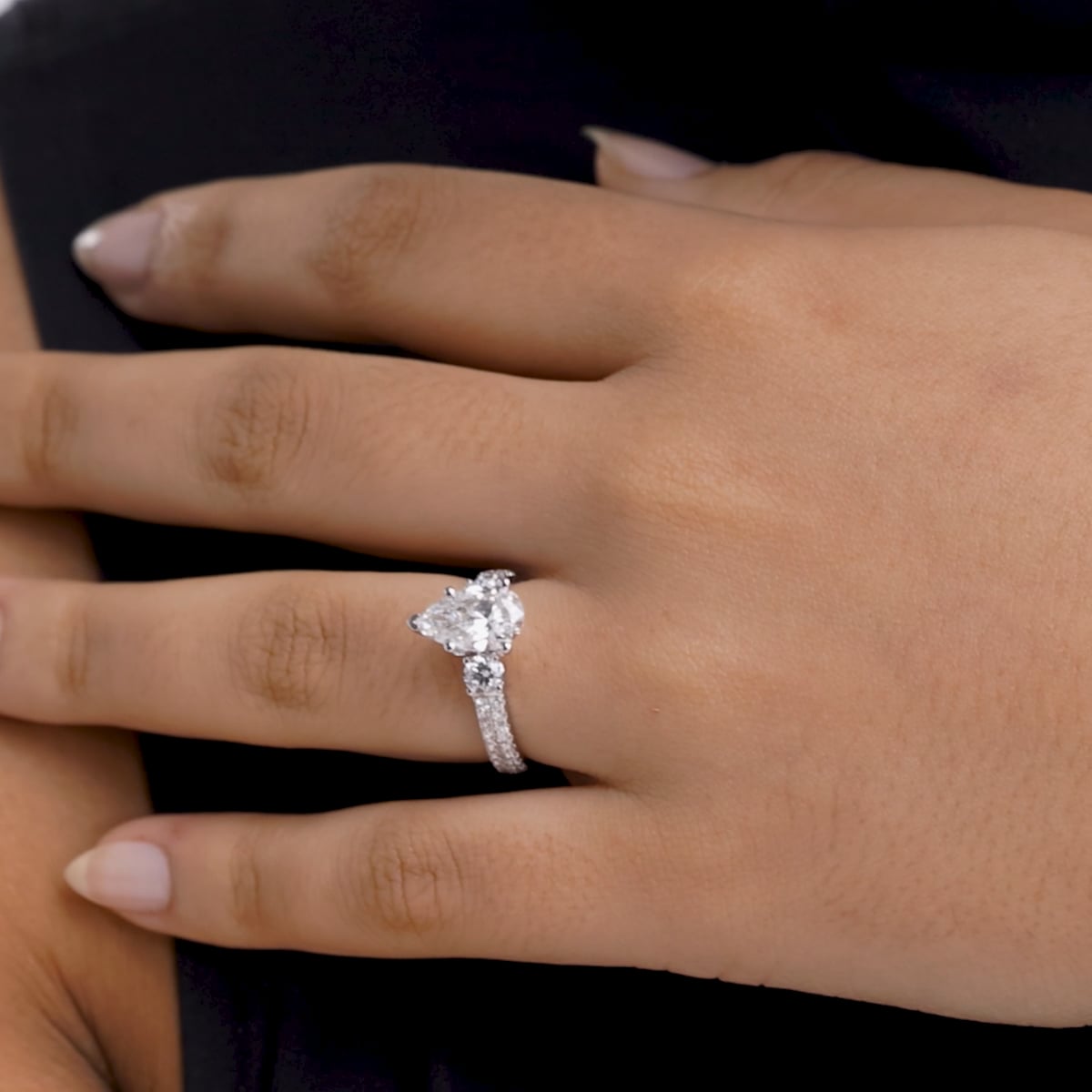 product video 2 for 3 ctw Pear Lab Grown Diamond Engagement Ring with Double Row Side Accents