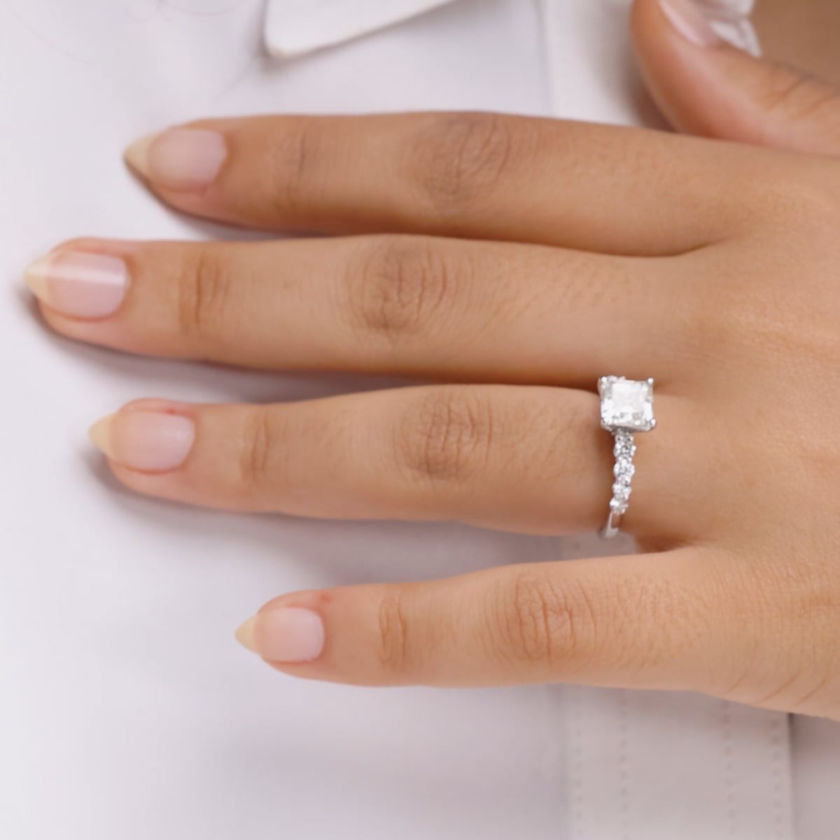 product video 2 for 3 ctw Asscher Lab Grown Diamond Graduated Engagement Ring