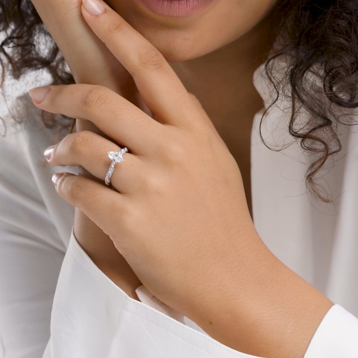 product video 2 for 1 1/5 ctw Marquise Lab Grown Diamond Ribbon Engagement Ring
