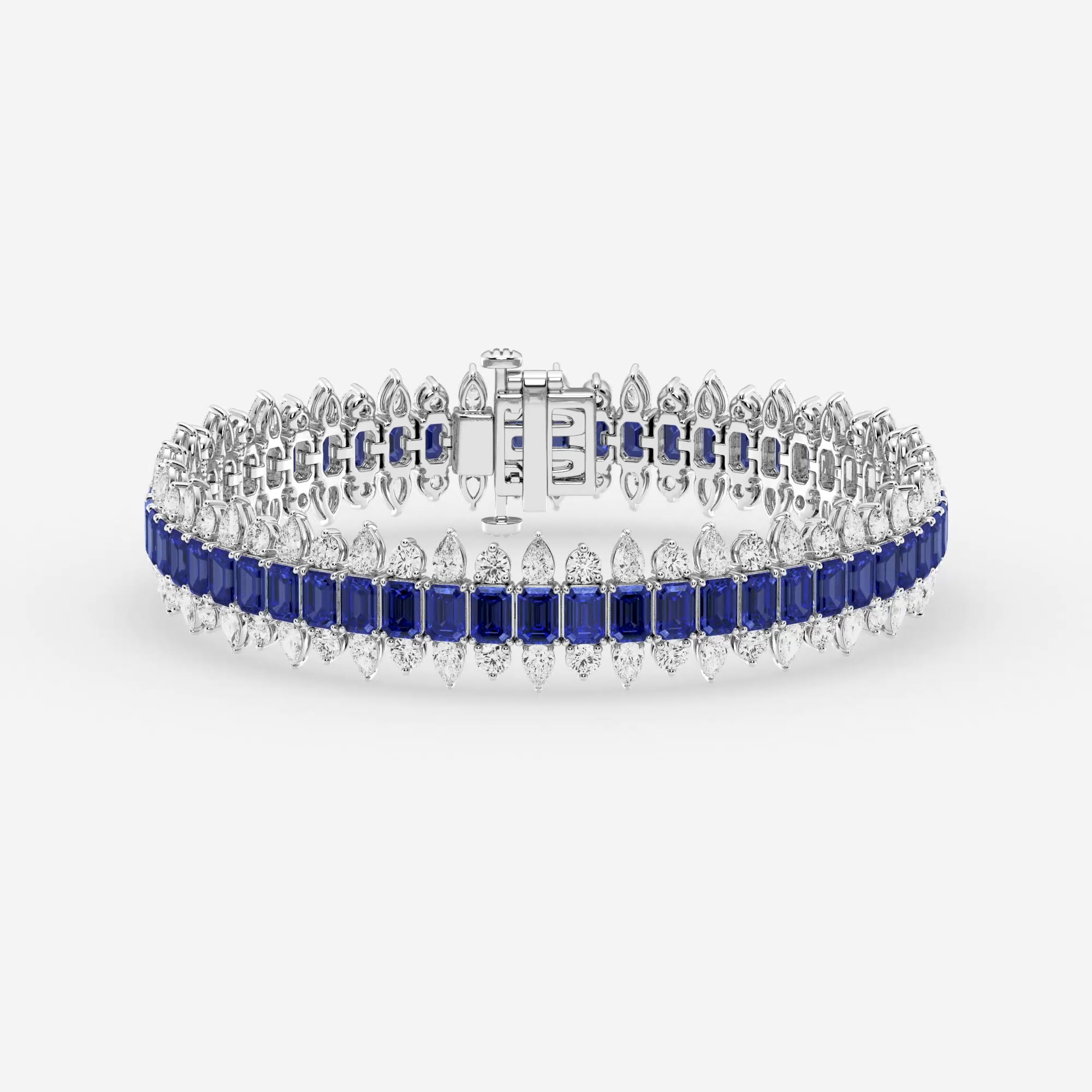 product video for 4.1x2.9 mm Emerald Cut Created Sapphire and 5 1/2 ctw Round and Pear Lab Grown Diamond Fashion Bracelet - 7 Inches