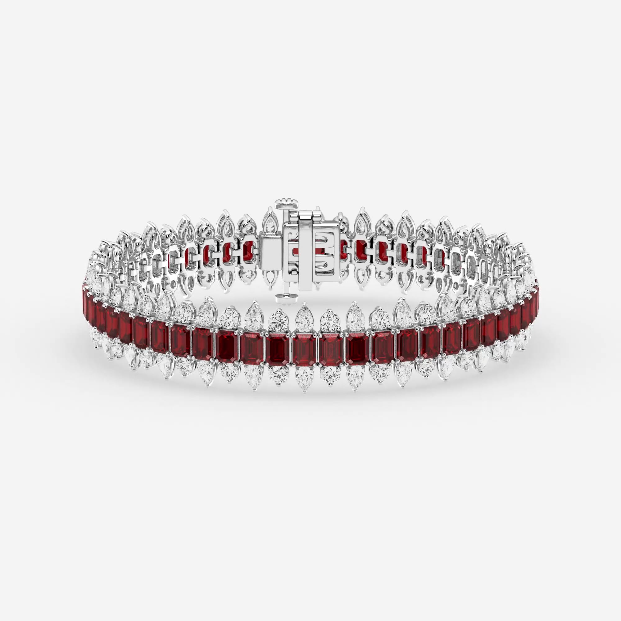 product video for 4.1x2.9 mm Emerald Cut Created Ruby and 5 1/2 ctw Round and Pear Lab Grown Diamond Fashion Bracelet - 7 Inches