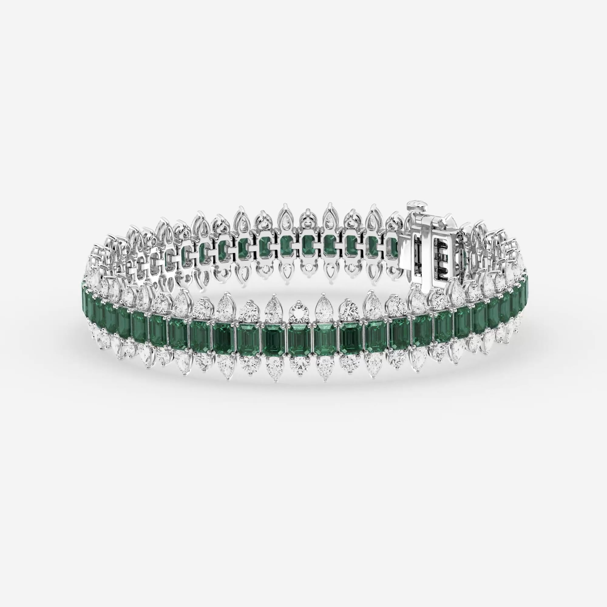 product video for 4.1x2.9 mm Created Emerald and 5 1/2 ctw Round and Pear Lab Grown Diamond Fashion Bracelet - 7 Inches