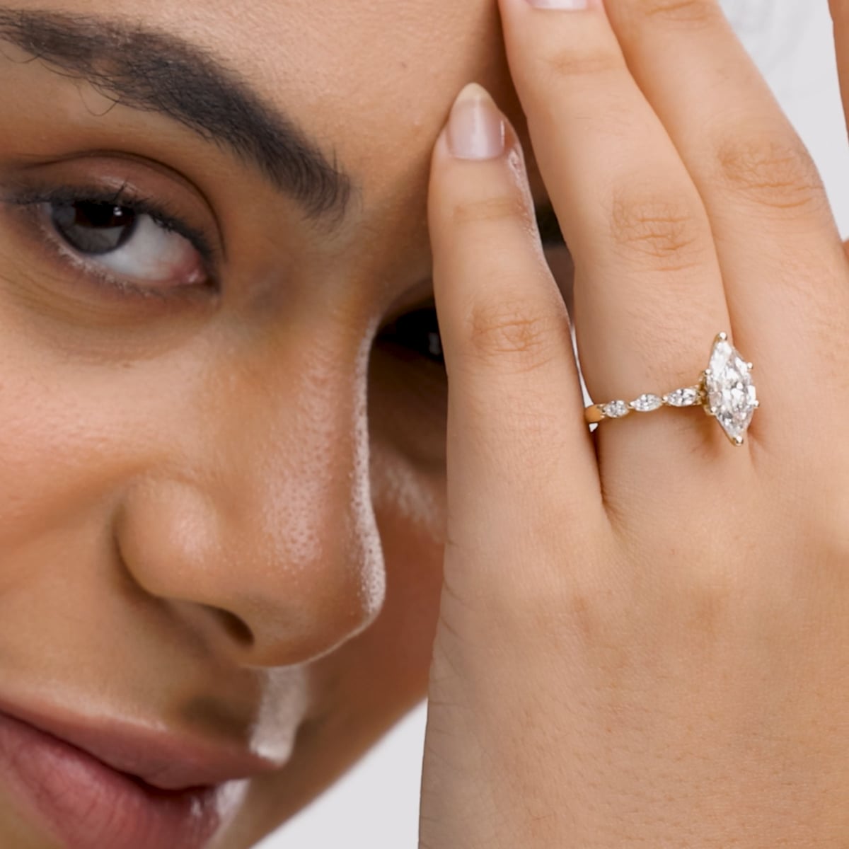 2 1/2 ctw Marquise Lab Grown Diamond Engagement Ring with Floating Marquise Side Accents 14K Yellow Gold, FG, VS2+