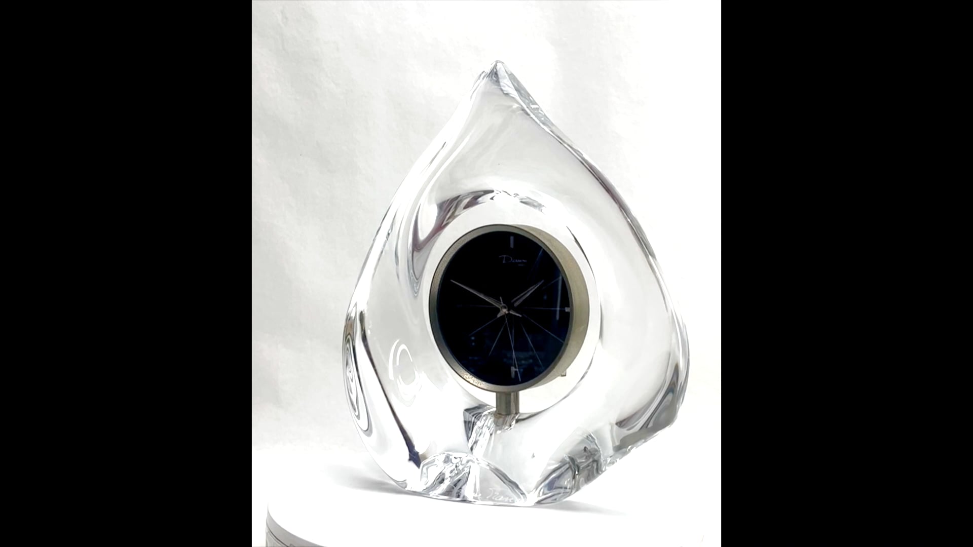 Signed Daum France Table Clock a Thick Sommerso 'Clear Crystal