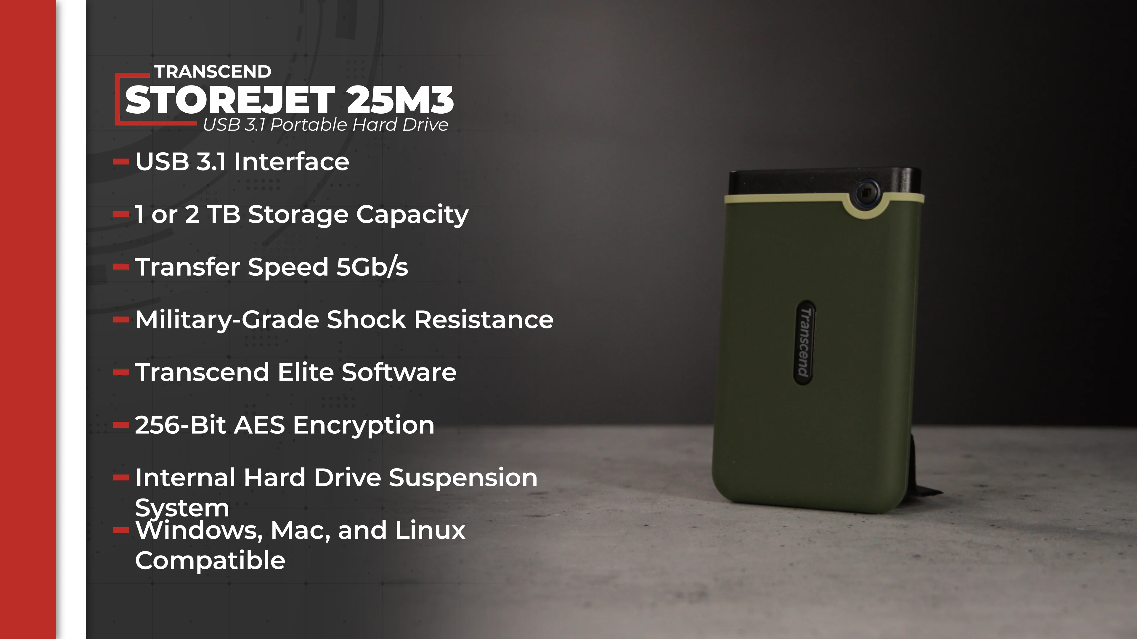 Transcend 2TB USB 3.1 Storejet 25M3 Portable Hard TS2TSJ25M3S Transcend 2TB USB 3.1 Storejet 25M3 Portable Hard TS2TSJ25M3S