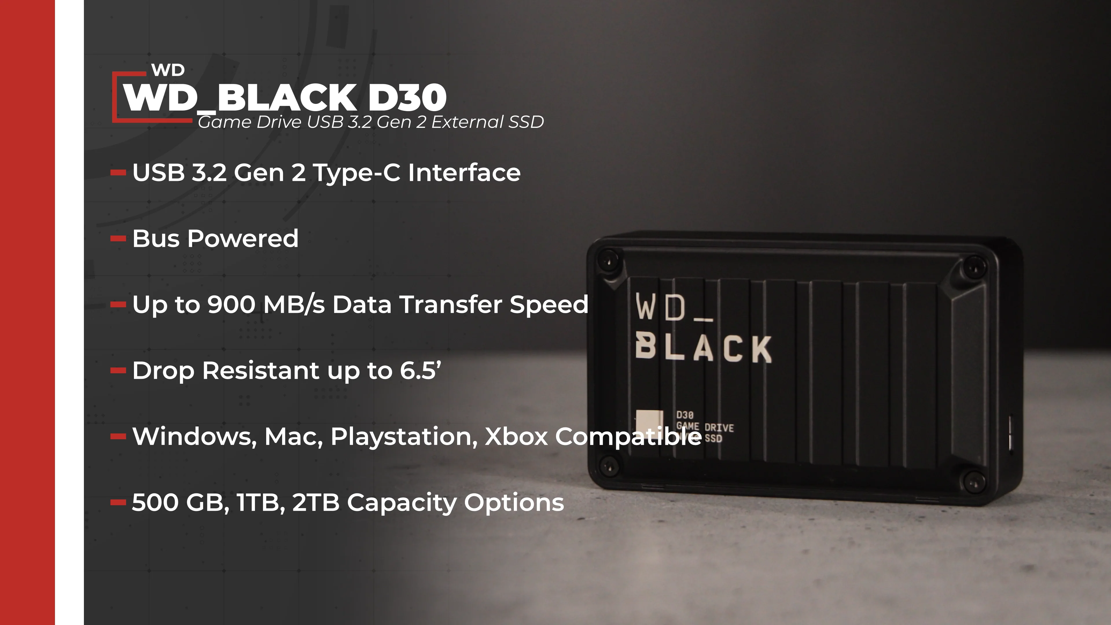 WD 2TB WD_BLACK D30 Game Drive USB 3.2 Gen 2 WDBATL0020BBK-WESN WD 2TB WD_BLACK D30 Game Drive USB 3.2 Gen 2 WDBATL0020BBK-WESN