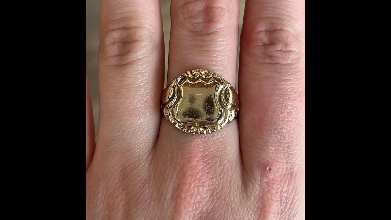Victorian 14K Yellow Gold Shield Signet Ring – Filigree Jewelers
