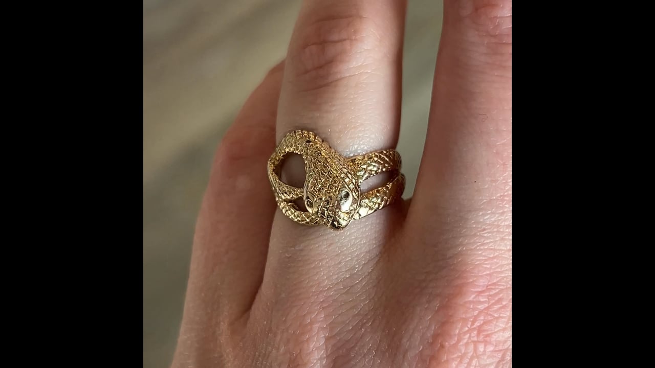 Vintage Mid-Century 14k Textured Yellow Gold Snake Ring – Filigree