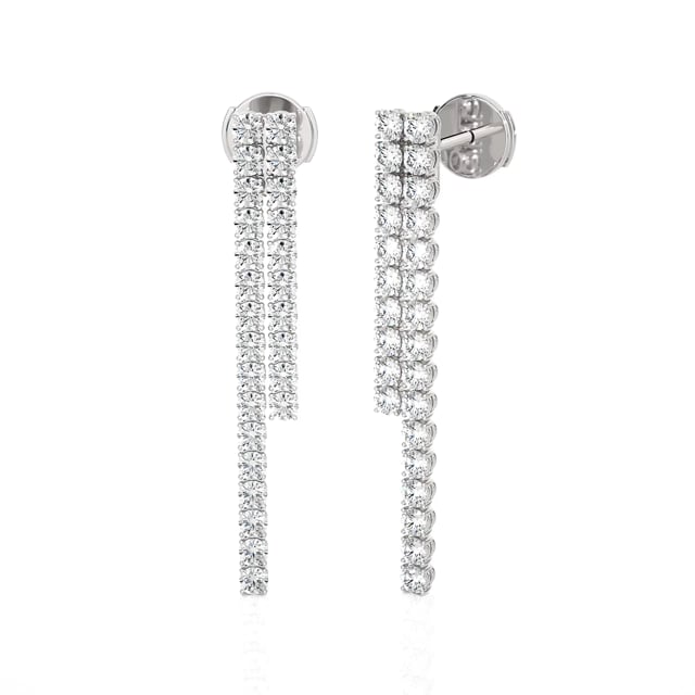 Boucles d'oreilles rivière avec diamants synthétiques de 3.90 carats en or blanc