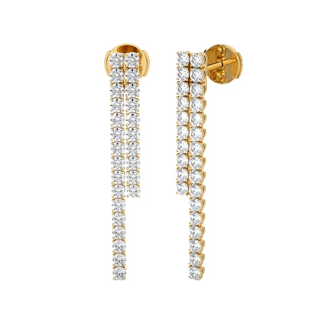 Boucles d'oreilles rivière avec diamants synthétiques de 3.90 carats en or jaune