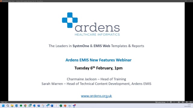 New Features Webinar (Ardens EMIS)