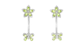 3.50 ct. t.w. Peridot and 1.90 ct. t.w. White Zircon Flower and Butterfly Drop Earrings in Sterling Silver