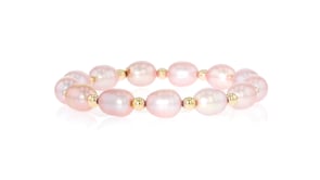 8-9mm Pink Cultured Pearl and 14kt Yellow Gold Bead Stretch Bracelet