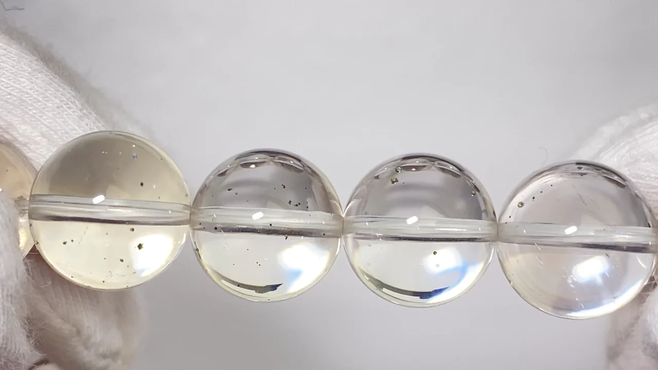 動画】【1点もの】パイライトインクォーツ ラウンド12.5mm 1連(ブレス