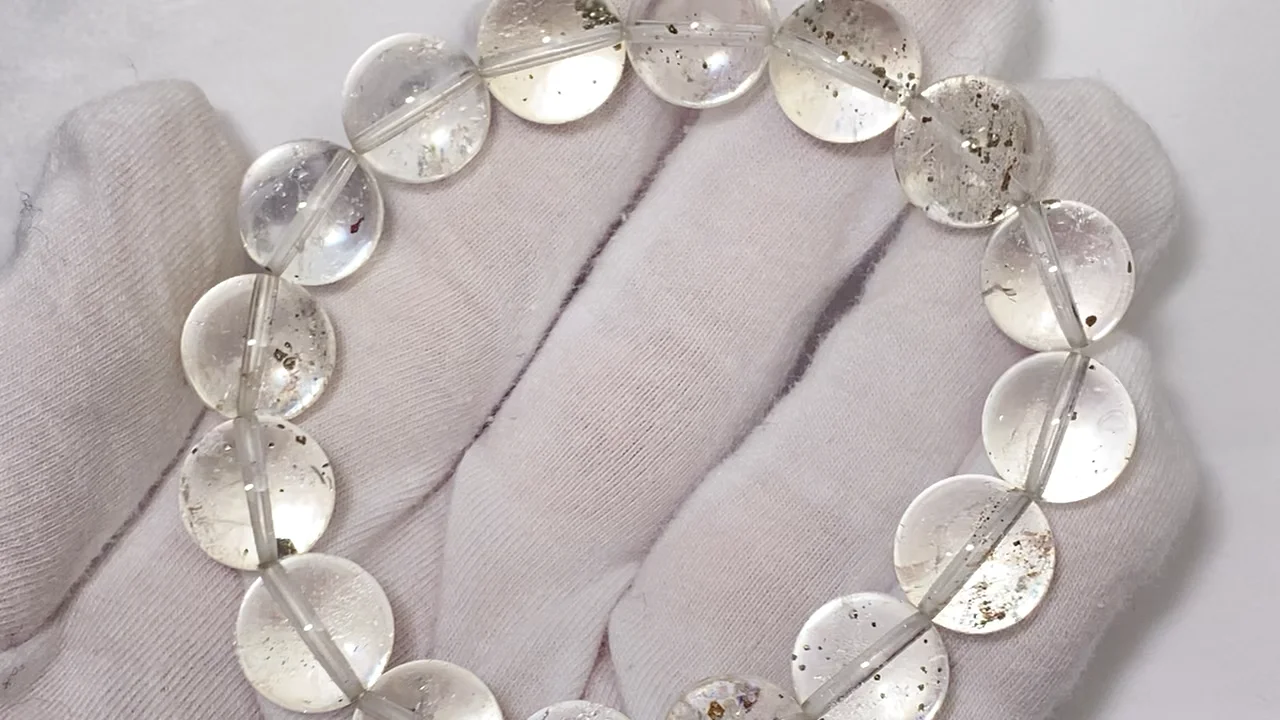 動画】【1点もの】パイライトインクォーツ ラウンド12.5mm 1連(ブレス
