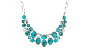 Turquoise and 4-7mm Cultured Pearl Bib Necklace with 6.50 ct. t.w. Swiss Blue Topaz in Sterling Silver