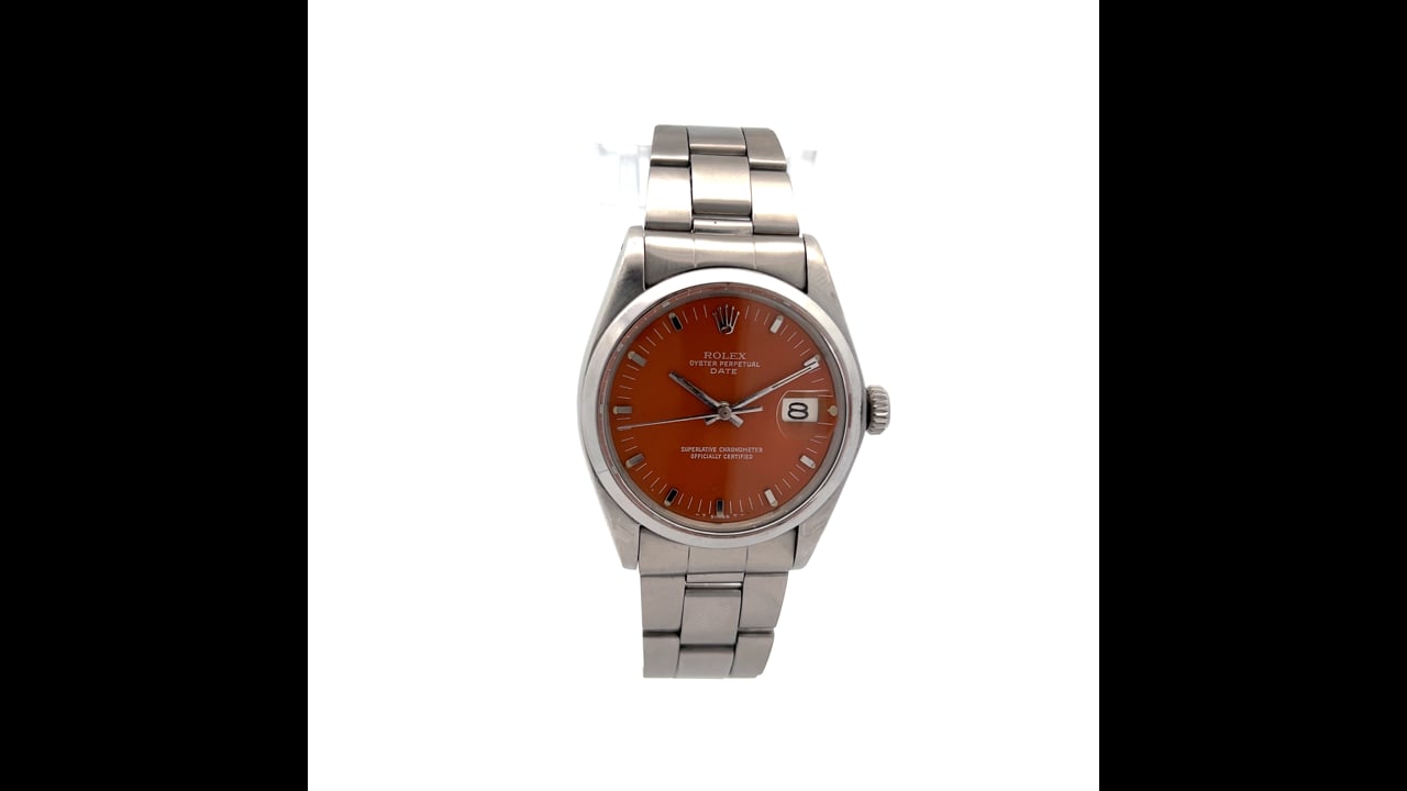 Rolex Date Orange Dial Rivet Bracelet 1974 34mm 1500 – Filigree
