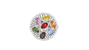 C. 1990 Vintage 2.10 ct. t.w. Multicolored Sapphire Ring with .75 ct. t.w. Diamonds in 14kt White Gold