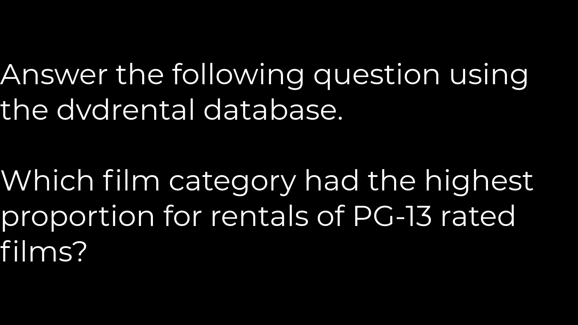 Sql case statement film category highest proportion of pg 13