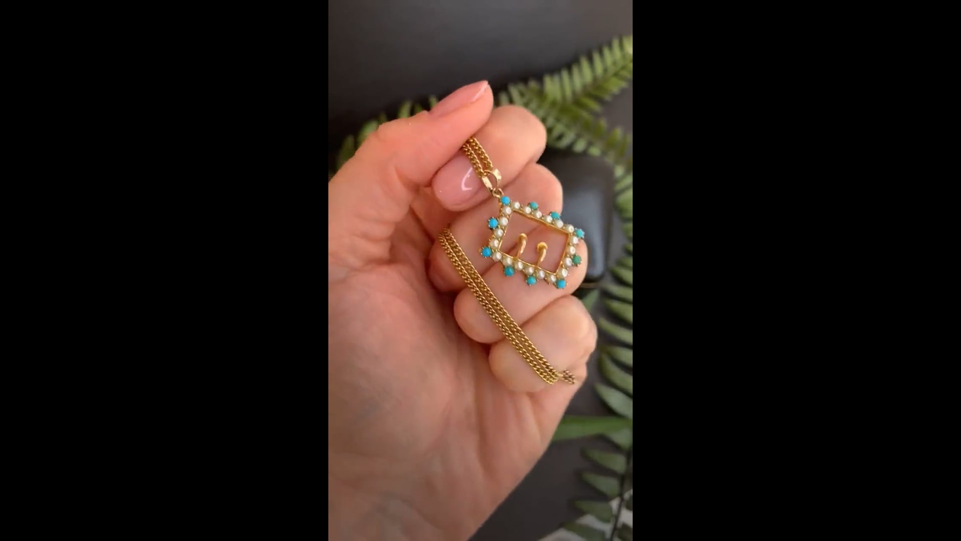 Pendentif Vintage Or Et Perles Turquoise - Bijou Ancien Circa 1923 - Occasion Superbe