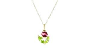20 Carat Rhodolite Garnet and .30 ct. t.w. Peridot Flower Pendant Necklace in 14kt Yellow Gold