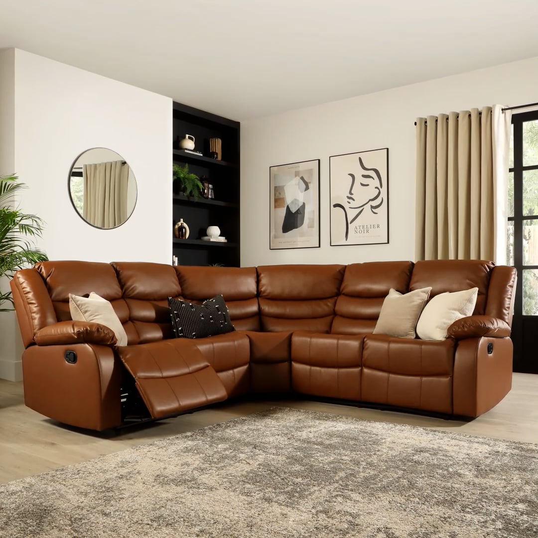 Sorrento grey leather discount recliner corner sofa