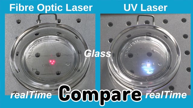 Fiber Laser and UV Laser on Glass, Perspex and Mirror Engrave Speed and Resolution Compare