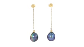 8-10mm Black Cultured Baroque Pearl Drop Earrings in 14kt Yellow Gold