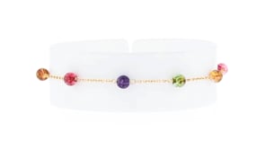 3.10 ct. t.w. Multicolored Tourmaline and .80 ct. t.w. Amethyst Bead Station Bracelet in 18kt Yellow Gold