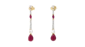 2.00 ct. t.w. Ruby and .80 ct. t.w. White Topaz Drop Earrings in 18kt Gold Over Sterling